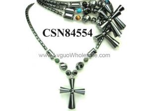 Hematite Cross Pendant Beads Stone Chain Choker Fashion Women Necklace